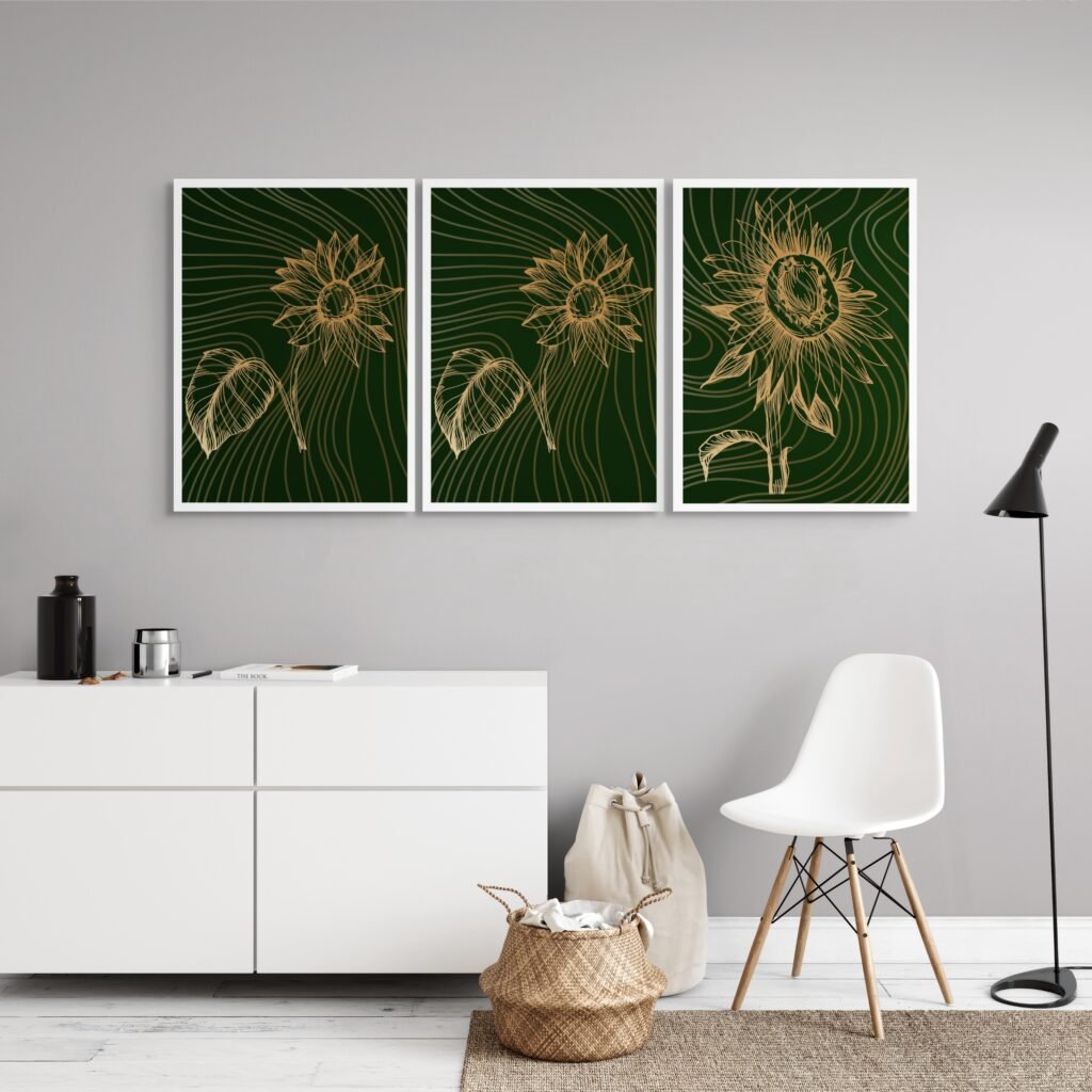 Elevate Your Space with Black Floral Wall Art Featuring Gold Lining