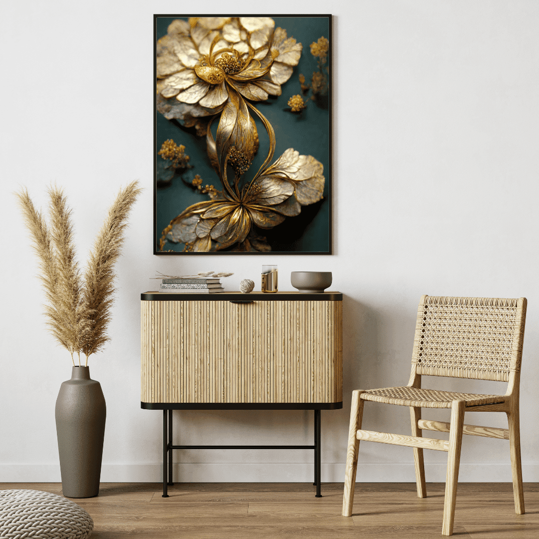 Golden Floral Elegance: Luxurious Digital Artistry