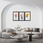 Set of 3 Floral Digital Wall Painting brown