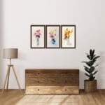 Set of 3 Floral Digital Wall Painting brown