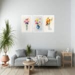 Set of 3 Floral Digital Wall Painting brown