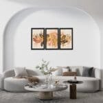 Set of 3 Golden Floral Water-colour Digital Wall Art brown