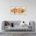 Set of 3 Golden Floral Water-colour Digital Wall Art brown