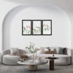 Set of 3 Pink Green Floral Wall Art white