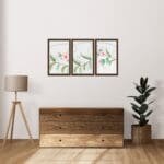 Set of 3 Pink Green Floral Wall Art white