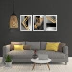 Set of Three 3D Golden Zebra Wall Art gold