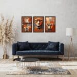 Set of Three Ethnic Stone Face Wall Art brown