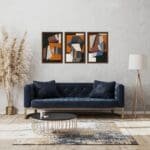 Set of Three Striking Geometric Abstract Wall Art black