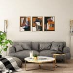 Set of Three Striking Geometric Abstract Wall Art black