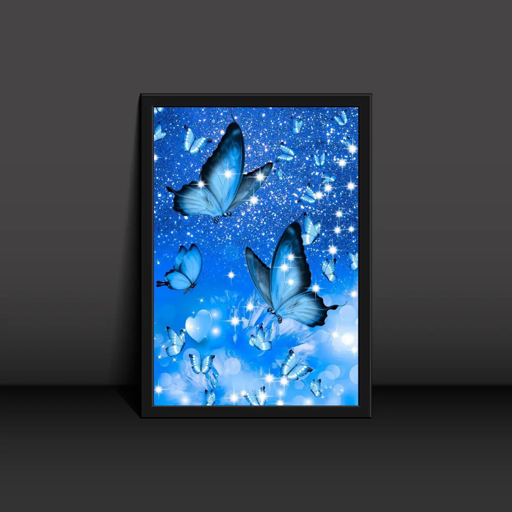 Blue Butterfly Stars Poster Modern Art