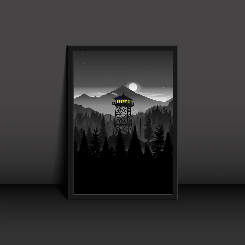Black And White Fire Watch Tower Poster Modern Art
