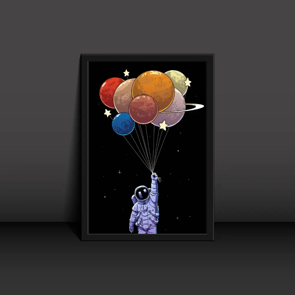 Astronaut Holds All Planets Poster Modern Art
