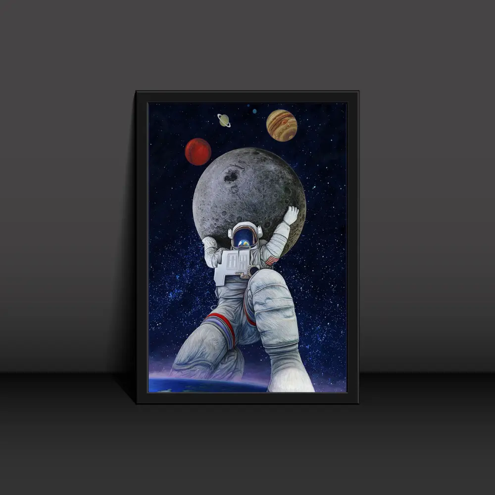 Astronaut Hold Planet Poster Modern Art