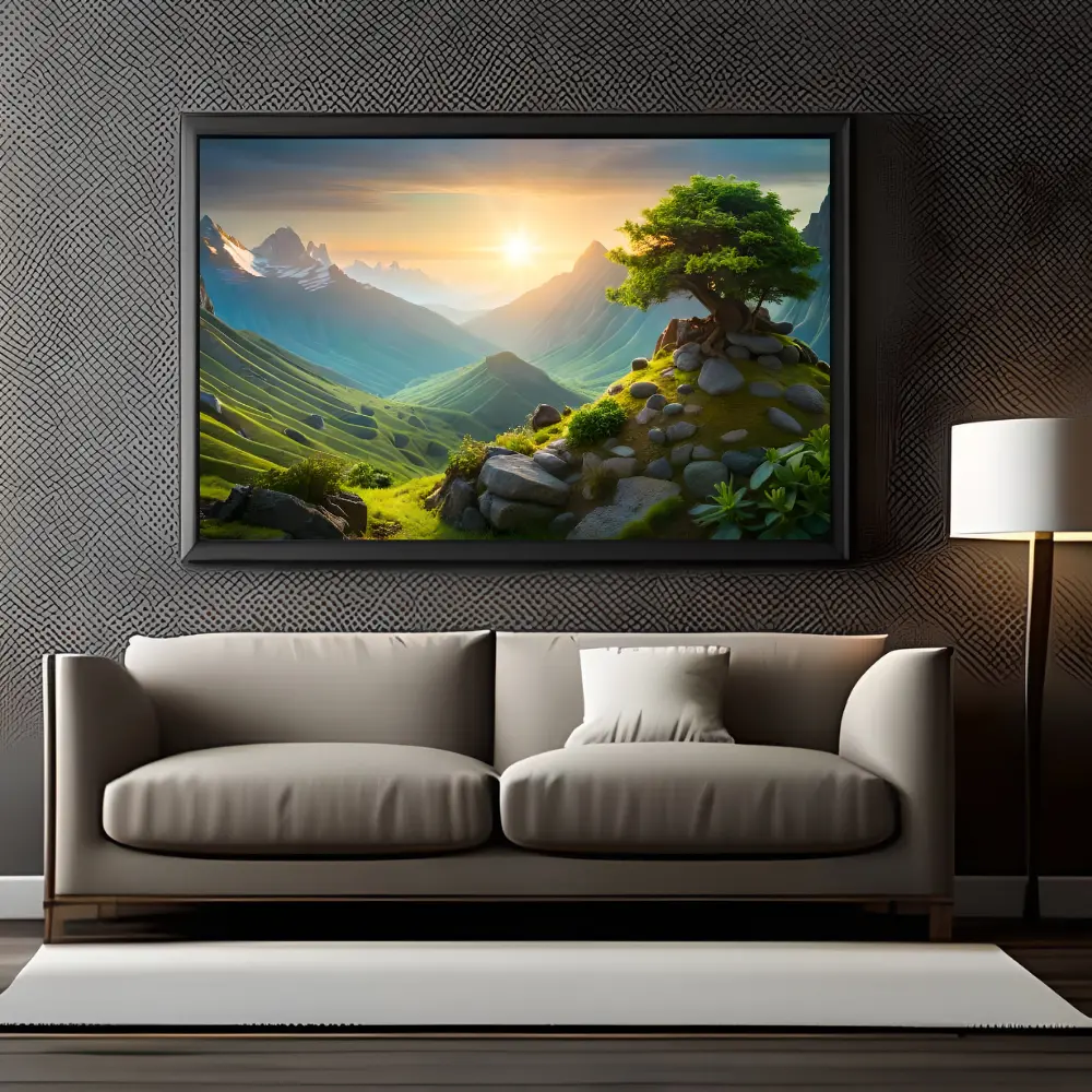 Sunset Mountains Landscape Modern Art