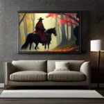 Samurai Soldier with Horse in Forest Modern Art