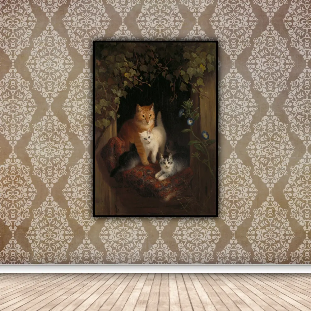 Beautiful Cat with her Babies Wall Art