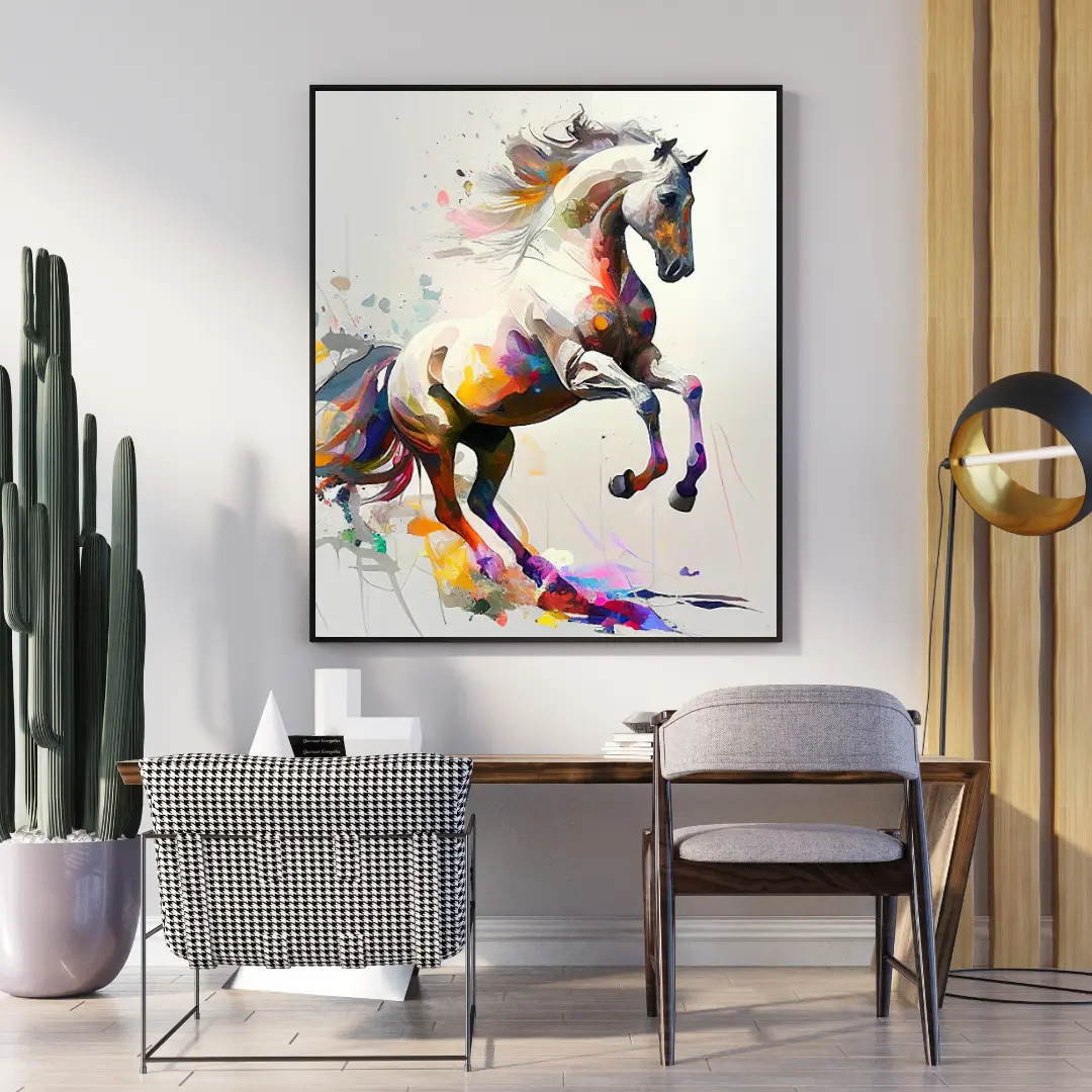 Bright color horse running wall art